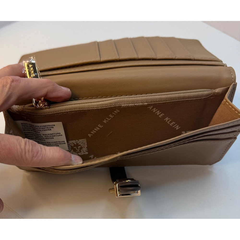 Anne Klein Buckle Snap Closure Wallet Brown Faux Leather Card Slots Zip Pocket - Picture 5 of 12